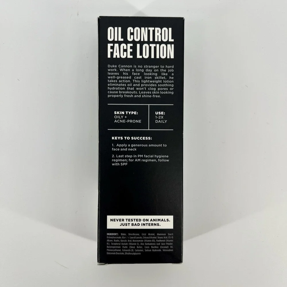 Duke Cannon Oil Control FACE LOTION  Men Matte Finish - Fragrance Free 3oz - NEW